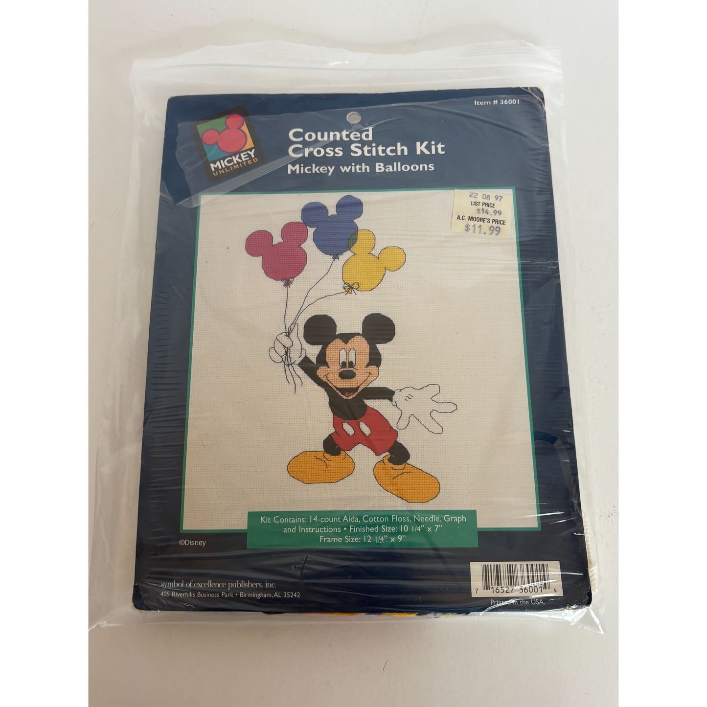 Disney Cross Stitch Kit Mickey Mouse with Balloons Cross Stitch Pattern 36001