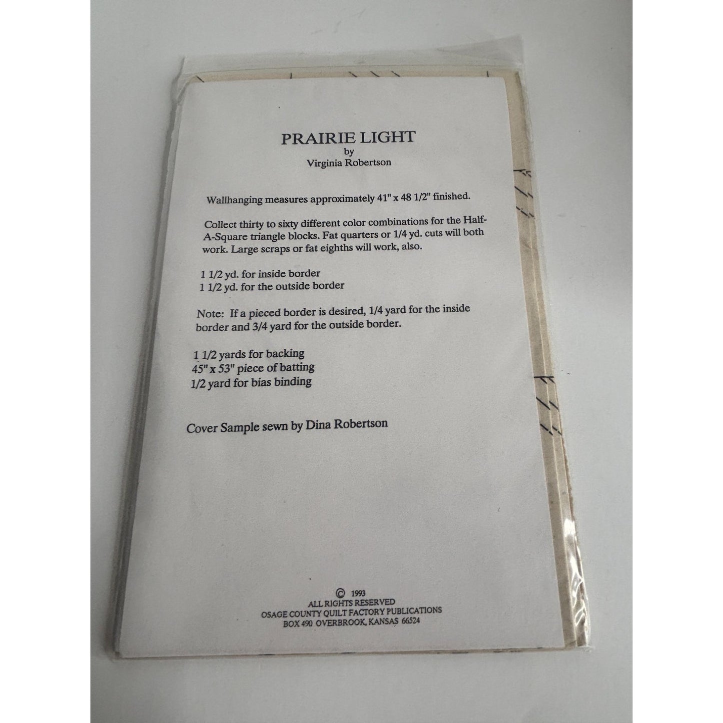 Osage County Quilt Factory Pattern Prairie Light Wall Hanging Virginia Robertson