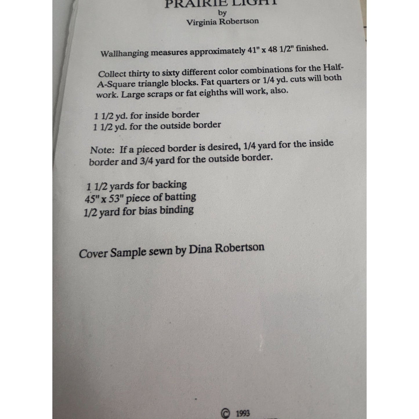 Osage County Quilt Factory Pattern Prairie Light Wall Hanging Virginia Robertson