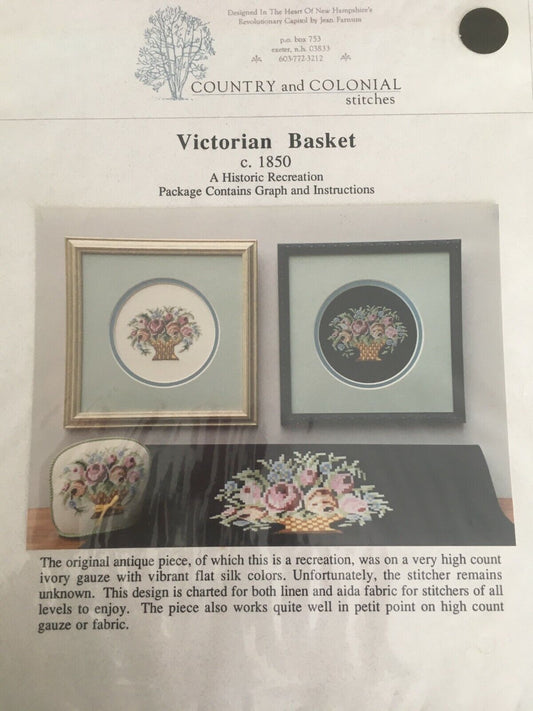 Country and Colonial Stitches Victorian Basket Cross Stitch Pattern Historic Floral Recreation