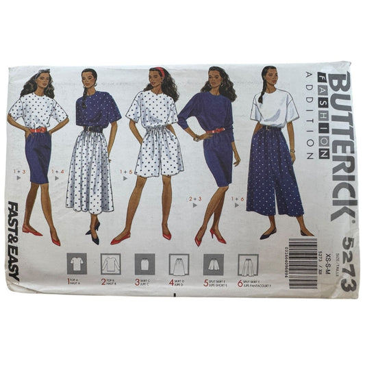 Butterick Sewing Pattern 5273 Fashion Addition Tops Skirts Split Skirt UC XS S M