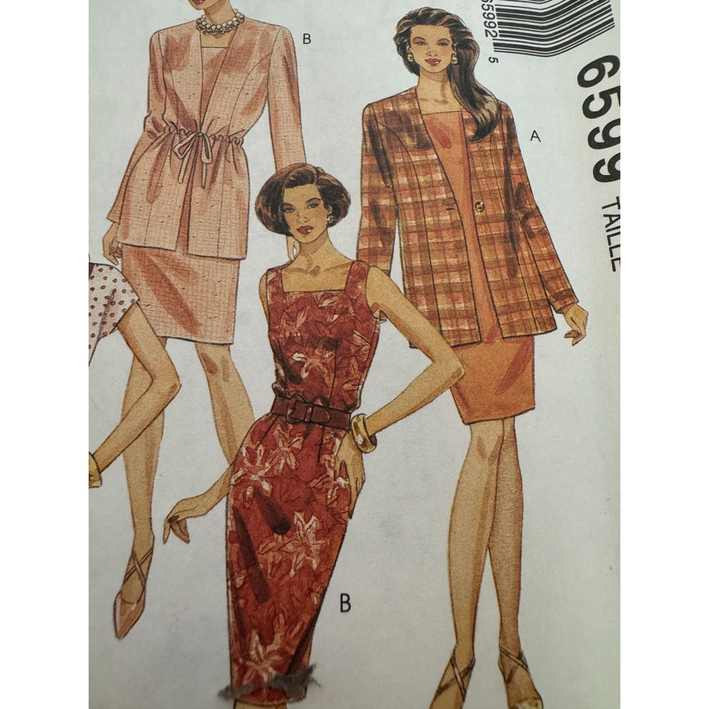 McCalls Sewing Pattern 6599 Misses Jacket Dress Belt Size 10-14 Career Uncut