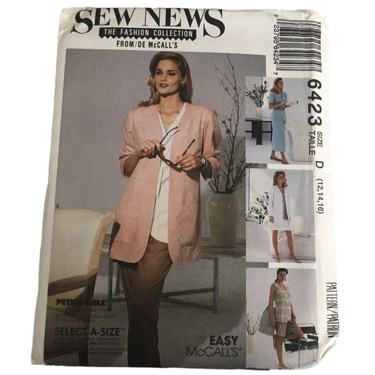 McCalls Sewing Pattern 6423 Work Wardrobe Jacket Top Skirt Pants Outfit UC 12 16