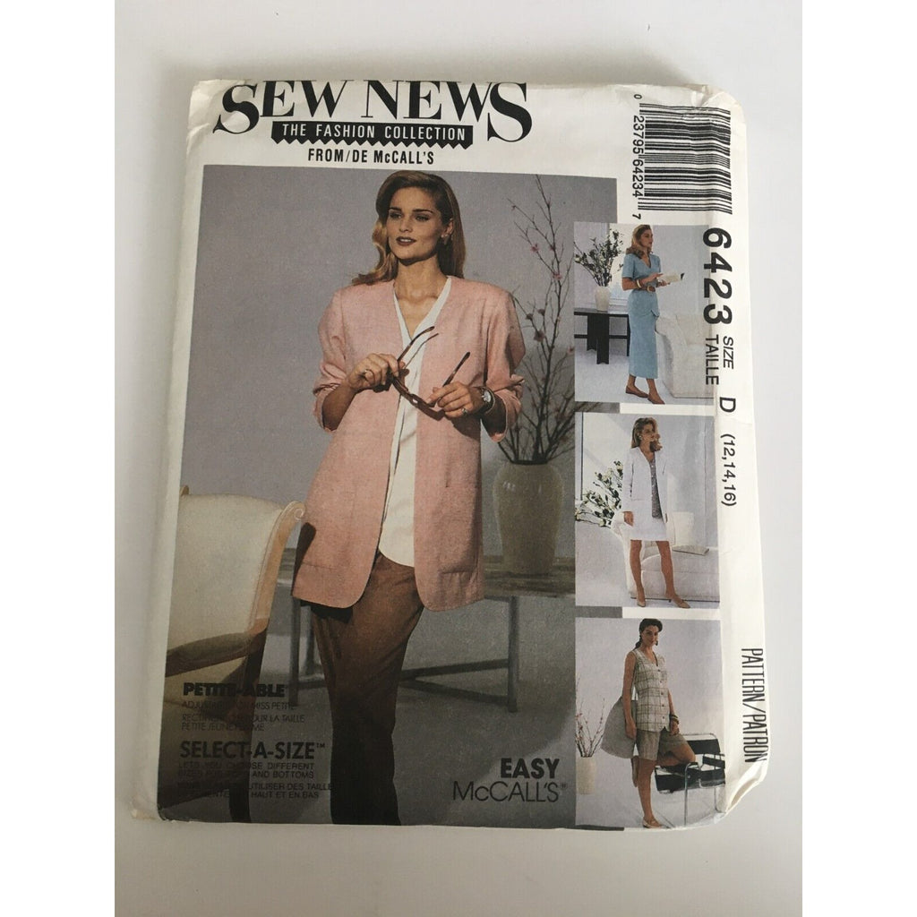 McCalls Sewing Pattern 6423 Work Wardrobe Jacket Top Skirt Pants Outfit UC 12 16