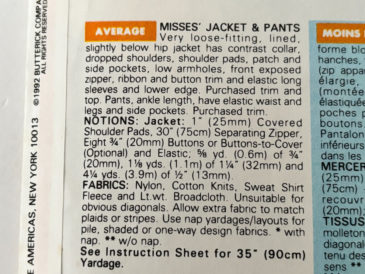 Butterick Sewing Pattern 6540 Athletic Jacket Pants 90s Retro Track Suit 6-14 UC