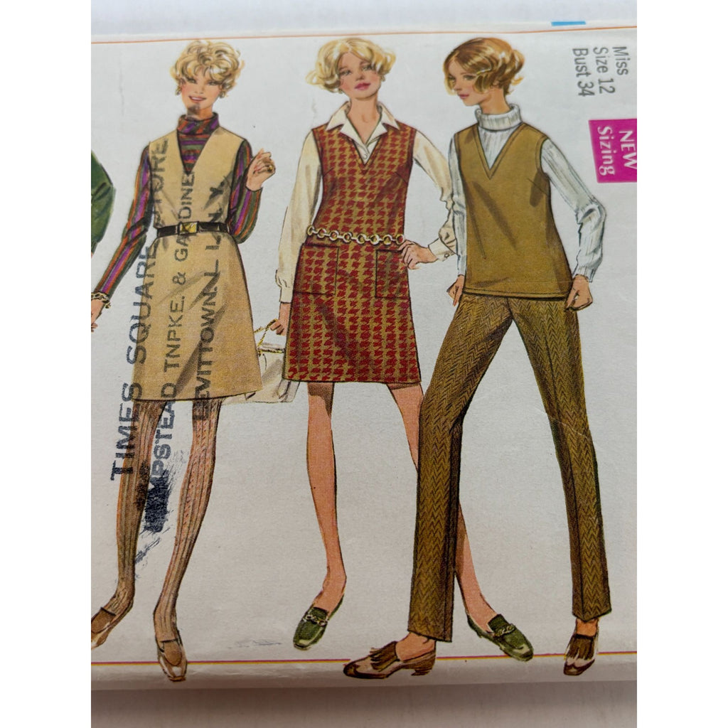 Simplicity Sewing Pattern 7795 Vintage Jumper Top Skirt Pants 1960s Size 12 UC