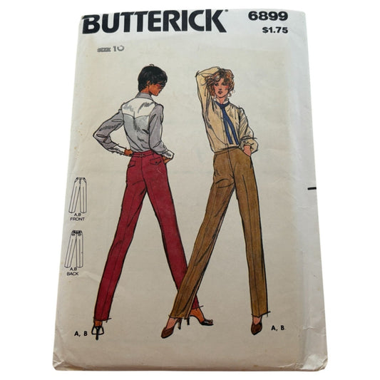 Butterick Sewing Pattern 6899 Straight-Leg Pants Size 10 Career Work Uncut 1980s