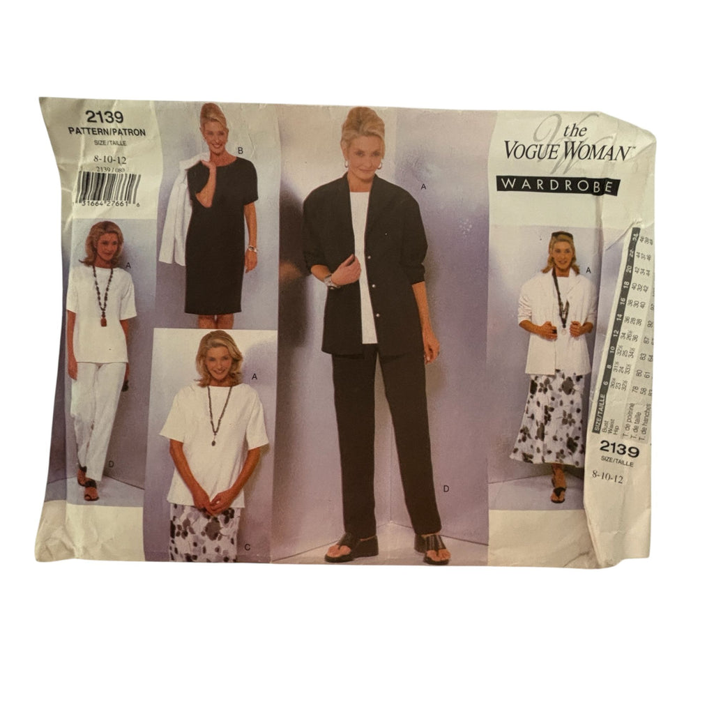 Vogue Sewing Pattern 2139 Capsule Wardrobe Dress Shirt Pants Skirt Blazer 8-12