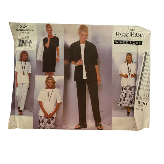 Vogue Sewing Pattern 2139 Capsule Wardrobe Dress Shirt Pants Skirt Blazer 8-12
