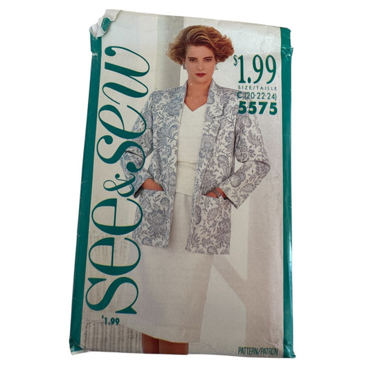 80s Power Suit Sewing Pattern Butterick 5575 Vintage Jacket Skirt Set 20-24 Uncut