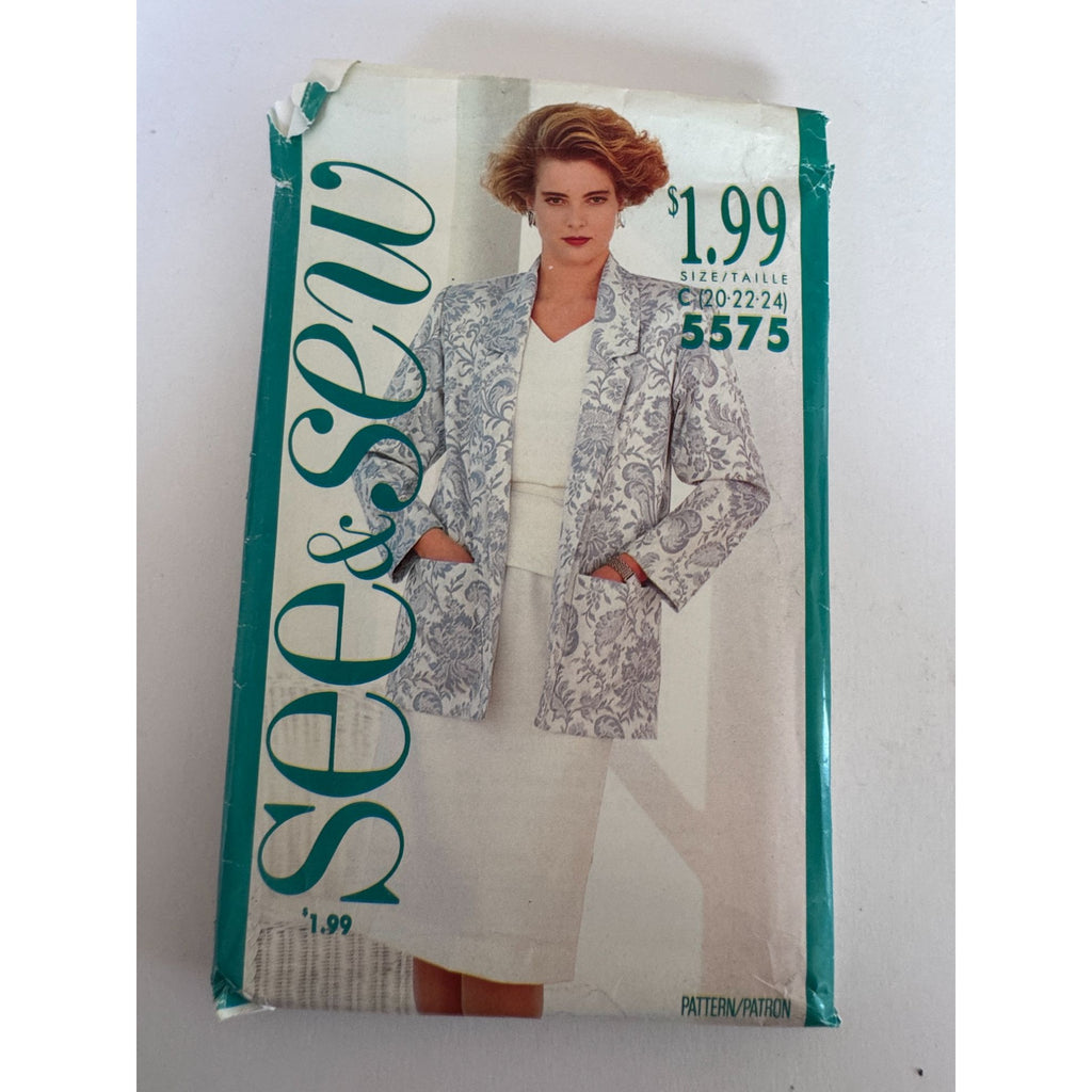 80s Power Suit Sewing Pattern Butterick 5575 Vintage Jacket Skirt Set 20-24 Uncut