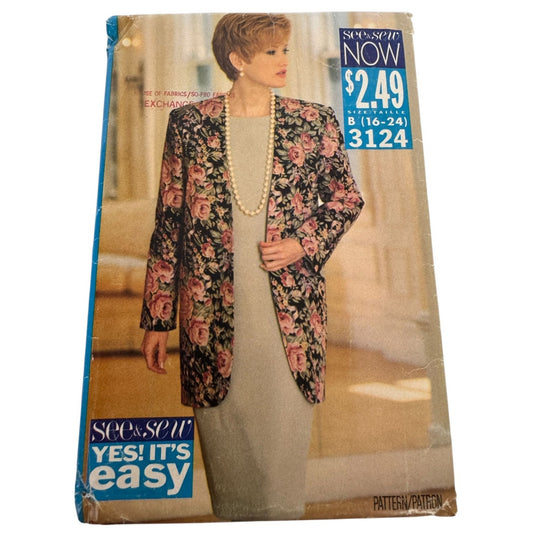 Butterick Sewing Pattern 3124 See and Sew Jacket Blazer Dress Outfit 16-24 Easy