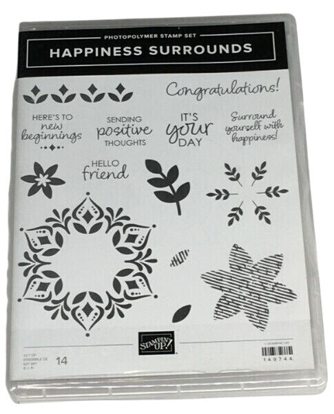 Stampin Up Happiness Surrounds Photopolymer Stamp Set 14 Words Congratulations