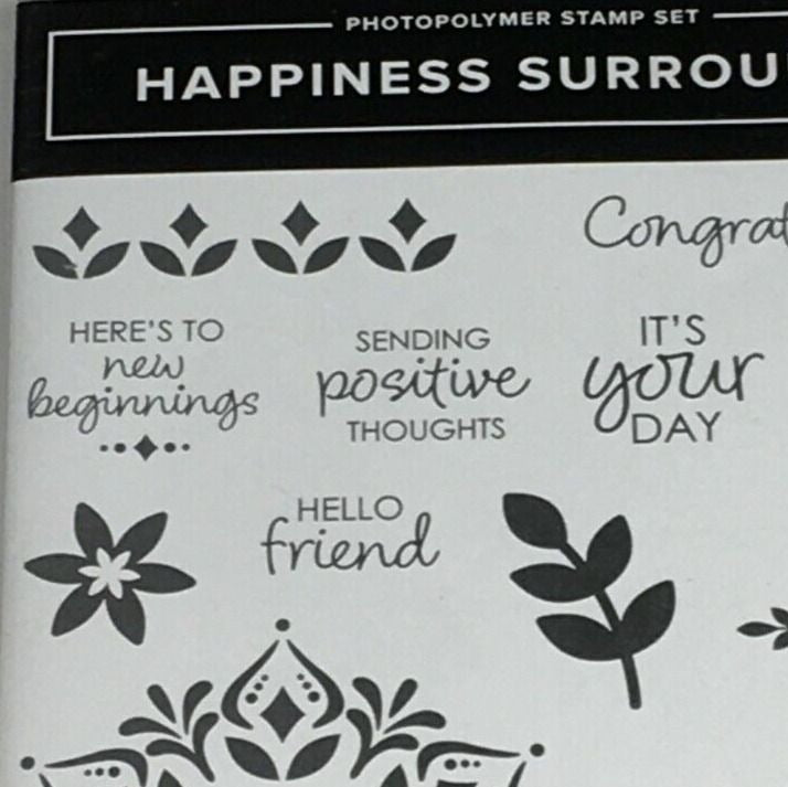 Stampin Up Happiness Surrounds Photopolymer Stamp Set 14 Words Congratulations