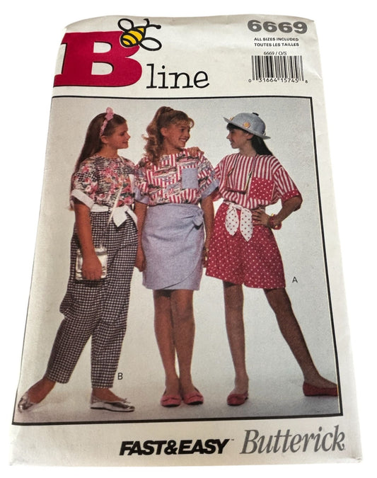 Butterick Sewing Pattern 6669 Girls 90s Outfit Preppy Beginner Sewing Easy 7-14 Uncut