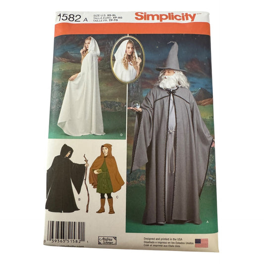 Simplicity Sewing Pattern 1582 Wizard Costume Fantasy Cape Tunic Cloak XS-XL UC