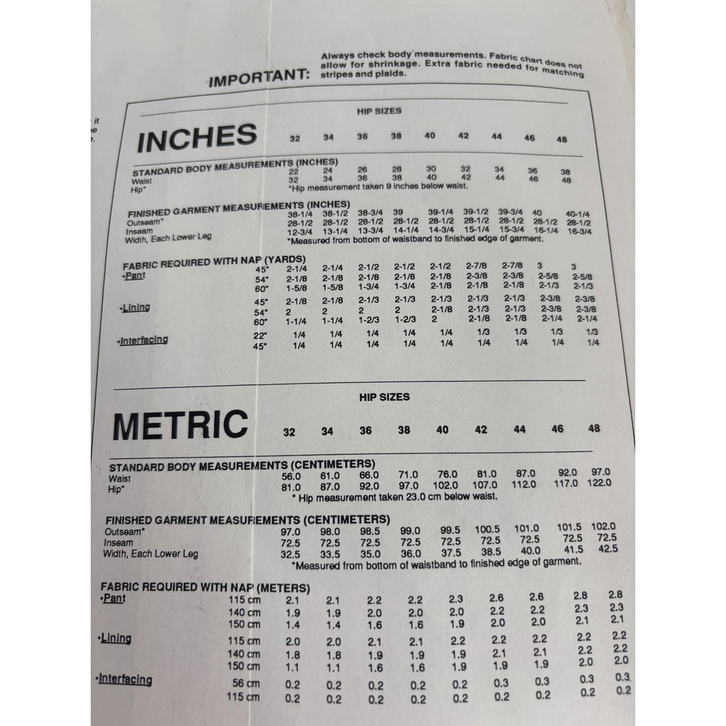 Stretch and Sew Sewing Pattern 744 Comfort Pants Elastic Back Hip Sizes 32-48 UC