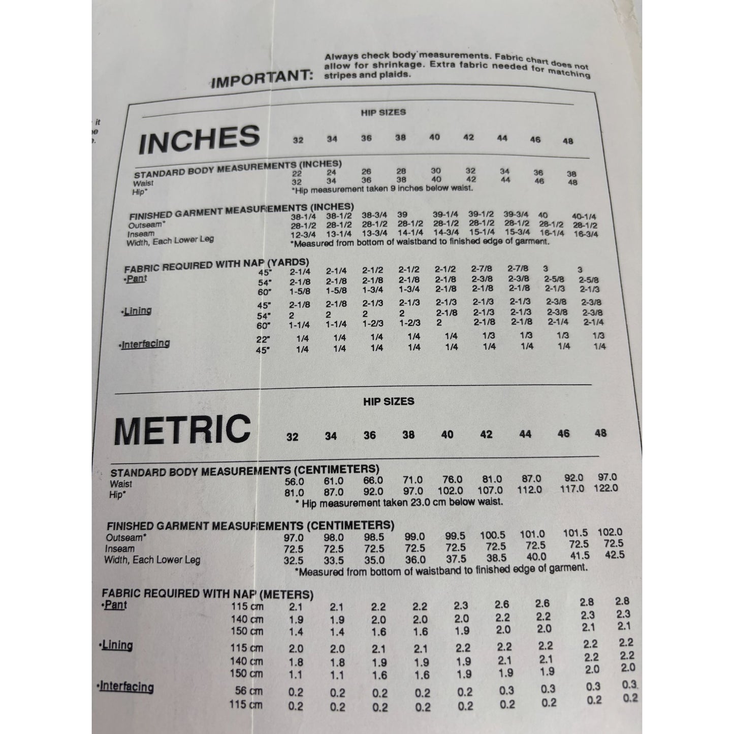 Stretch and Sew Sewing Pattern 744 Comfort Pants Elastic Back Hip Sizes 32-48 UC