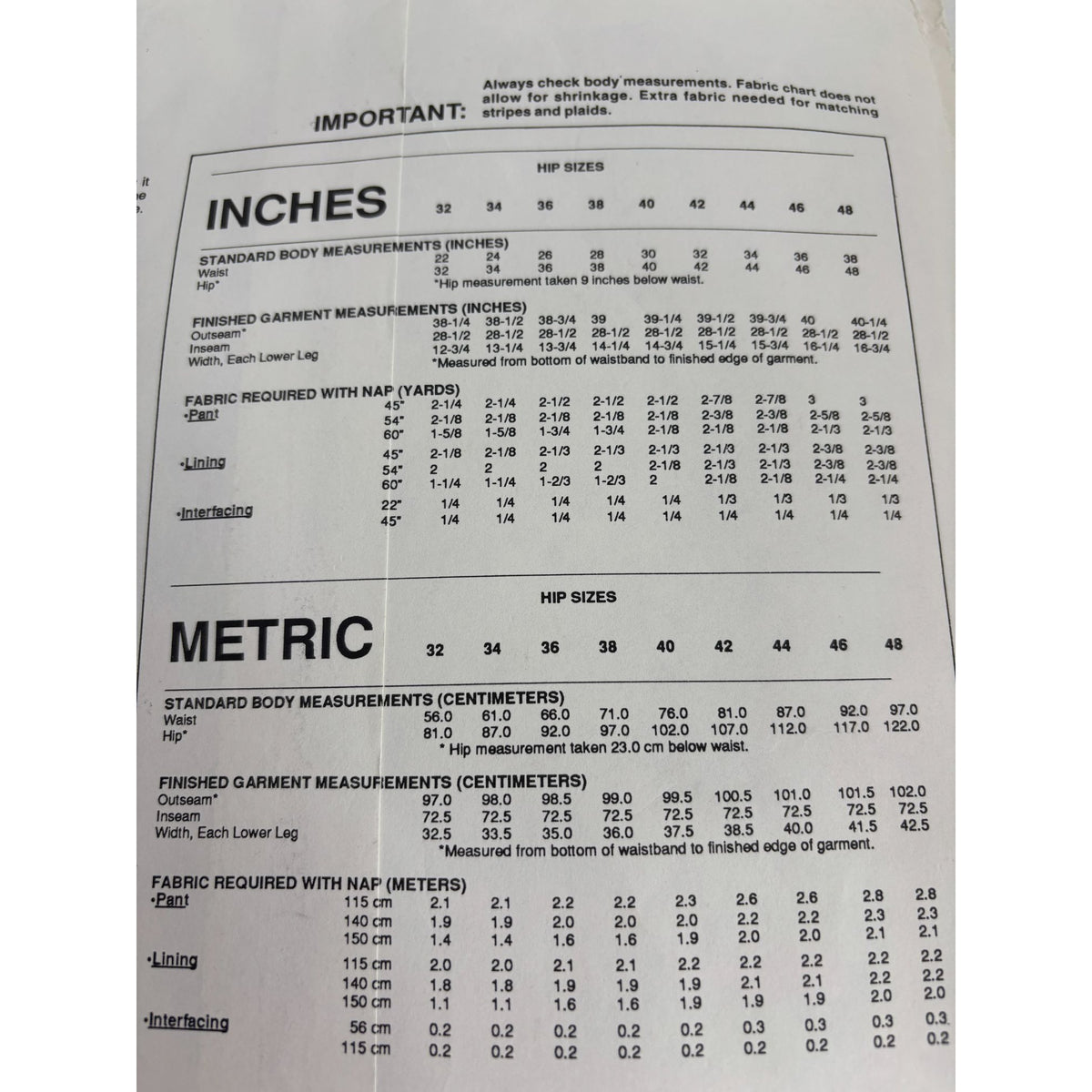 Stretch and Sew Sewing Pattern 744 Comfort Pants Elastic Back Hip Sizes 32-48 UC