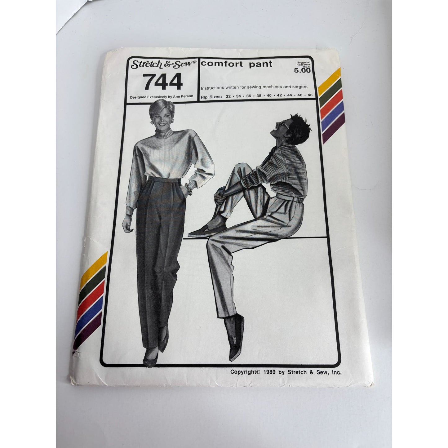 Stretch and Sew Sewing Pattern 744 Comfort Pants Elastic Back Hip Sizes 32-48 UC
