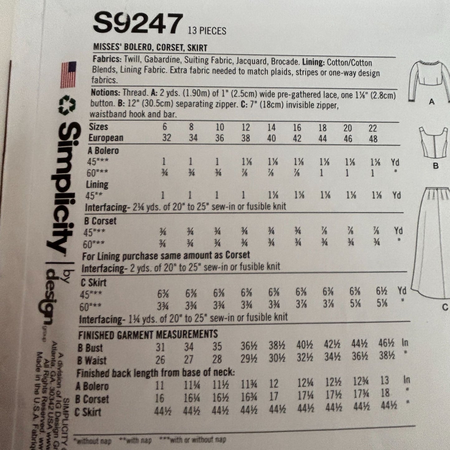 Simplicity Sewing Pattern S9247 Gothic Dress Costume Fantasy Cosplay Corset Skirt 6-14 Uncut Bolero