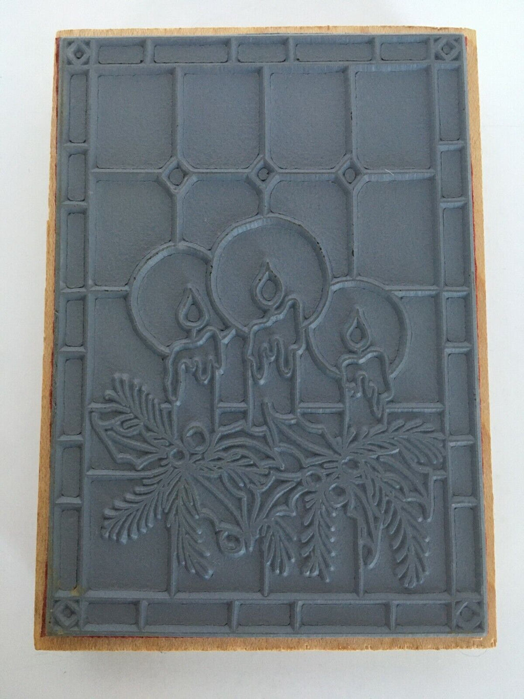 Raindrops on Roses Rubber Stamp Christmas Candles Holly Window Stained Glass