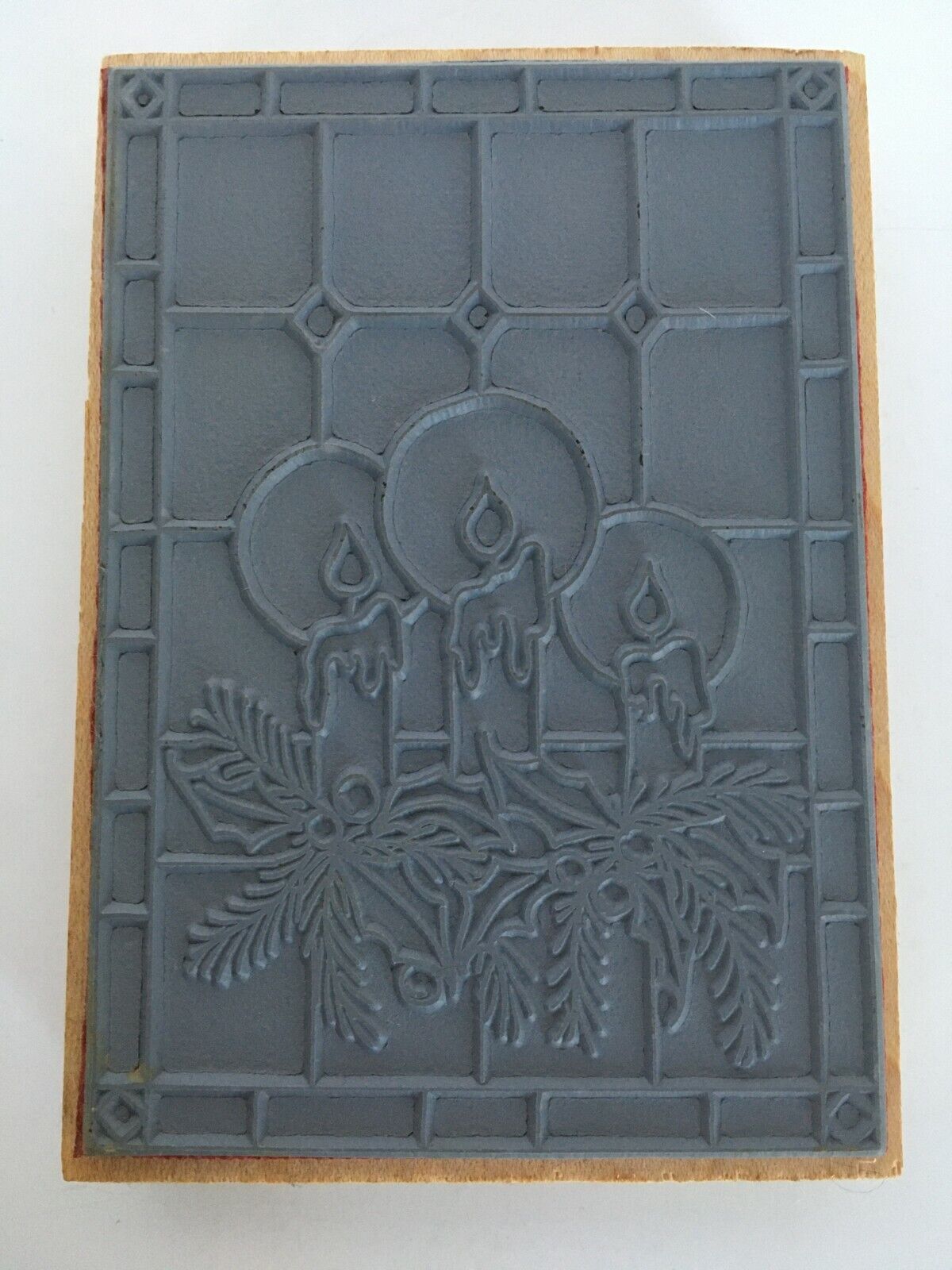 Raindrops on Roses Rubber Stamp Christmas Candles Holly Window Stained Glass