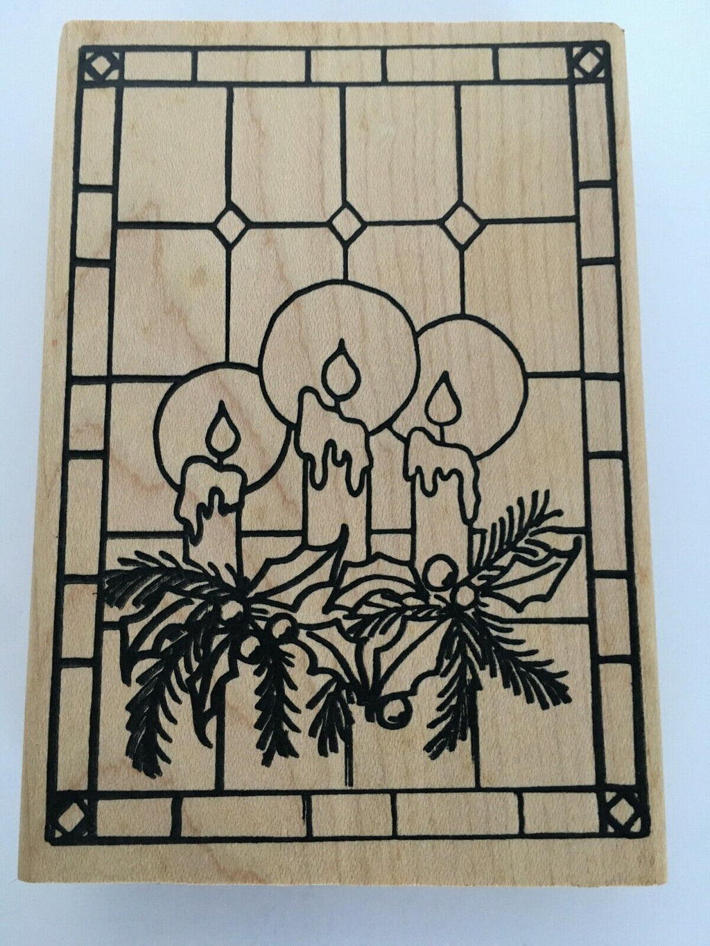 Raindrops on Roses Rubber Stamp Christmas Candles Holly Window Stained Glass