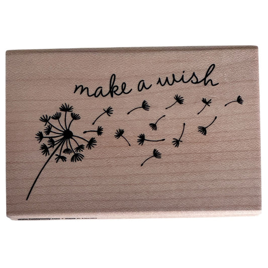 Stampabilities Rubber Stamp Make a Wish Dandelion Nature Growth Cardmaking Words Sentiment Wood Mounted