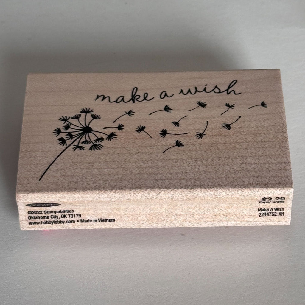 Stampabilities Rubber Stamp Make a Wish Dandelion Nature Growth Cardmaking Words Sentiment Wood Mounted