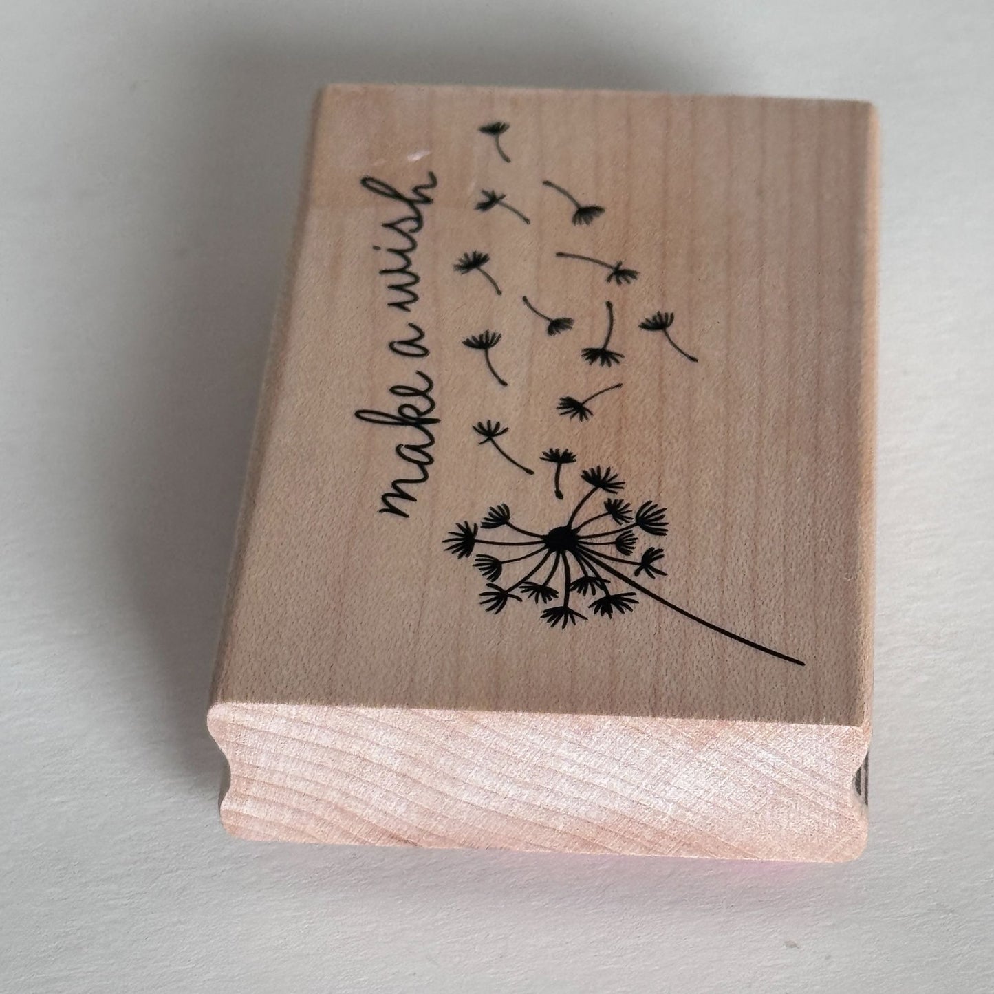 Stampabilities Rubber Stamp Make a Wish Dandelion Nature Growth Cardmaking Words Sentiment Wood Mounted