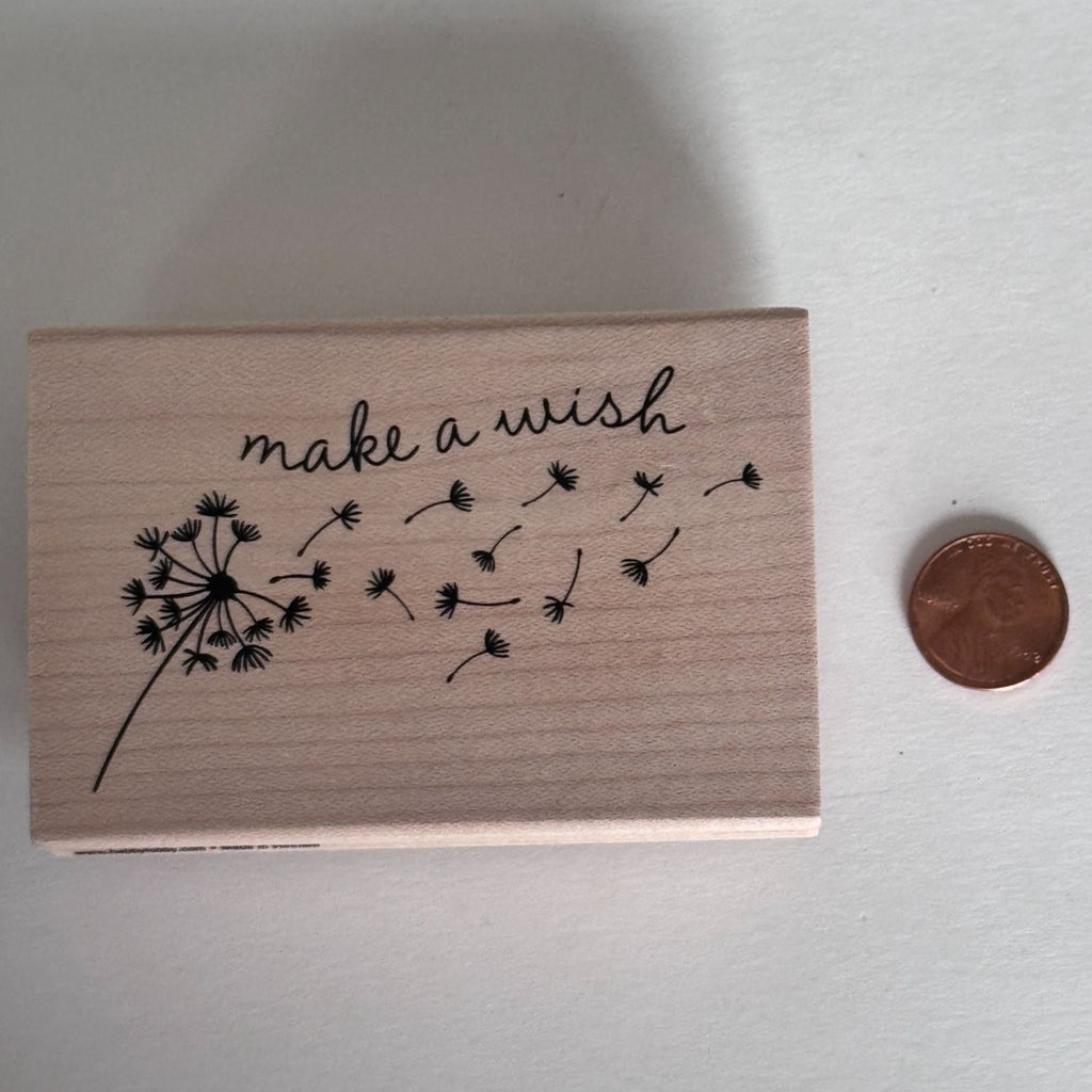 Stampabilities Rubber Stamp Make a Wish Dandelion Nature Growth Cardmaking Words Sentiment Wood Mounted
