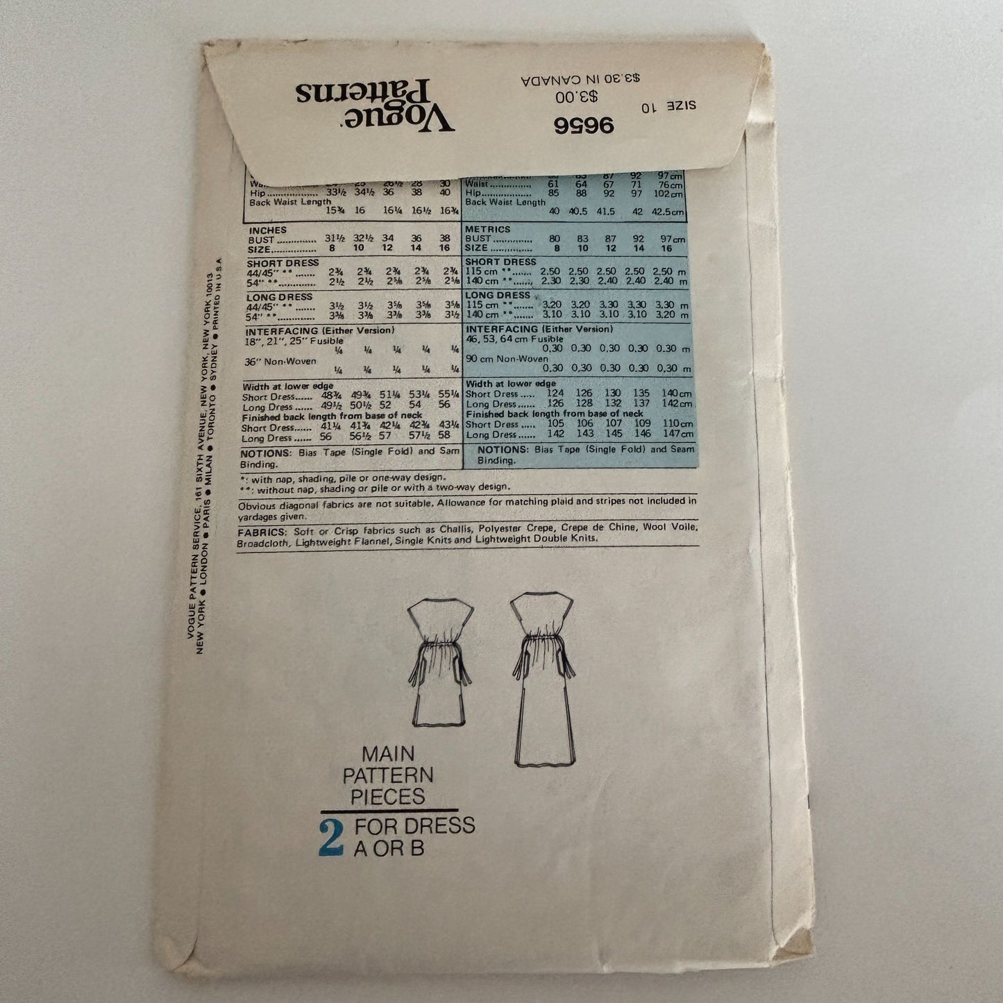 Vogue Sewing Pattern 9656 Boho Maxi Dress Vintage Caftan Style 1970s 10 Uncut