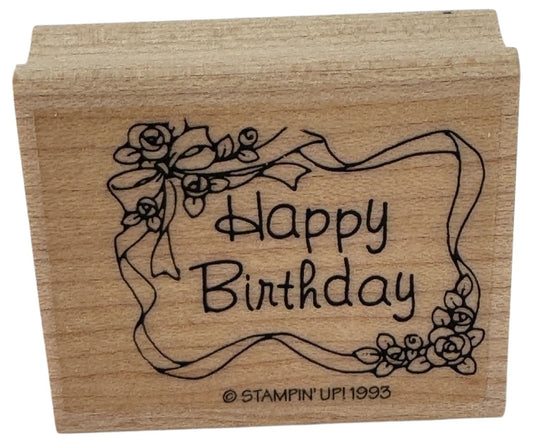 Stampin Up Rubber Stamp Happy Birthday Floral Frame Gift Tag Card Making Roses
