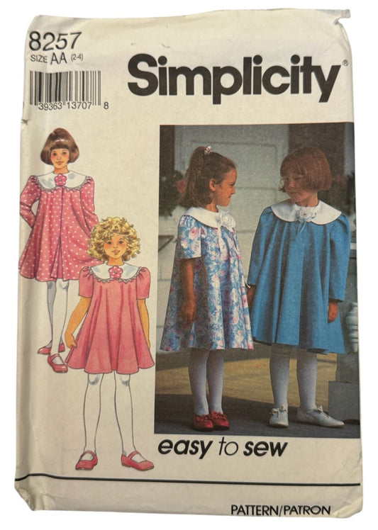 Simplicity Sewing Pattern 8257 Dress Coat Easy Spring Church Easter Girls 2 3 4