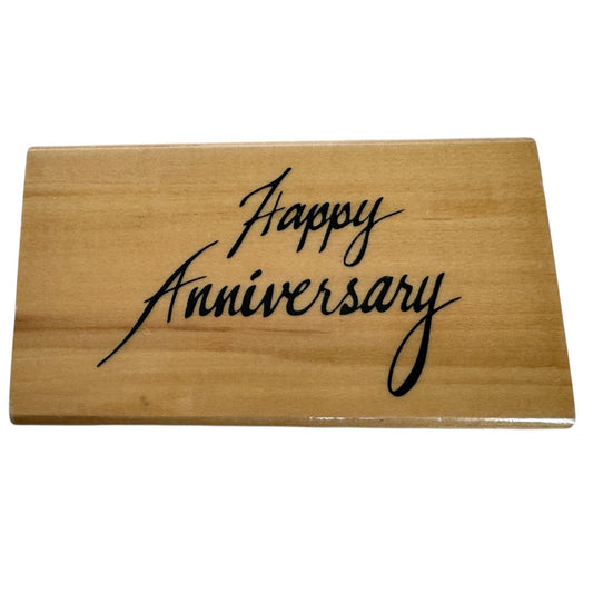 Happy Anniversary Wooden Rubber Stamp Cursive Elegant Letters Card Making Words