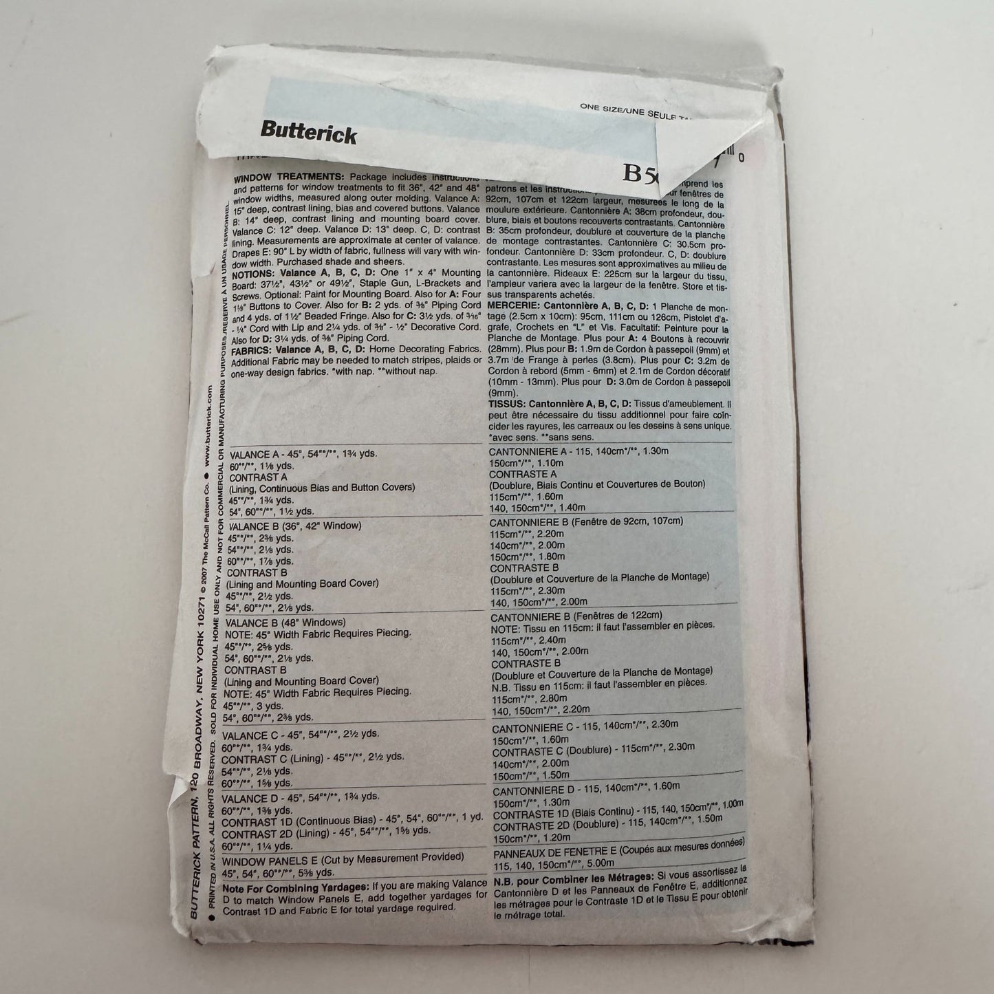 Butterick Sewing Pattern B5057 Waverly Window Treatments Curtains 36" 42" 48" UC