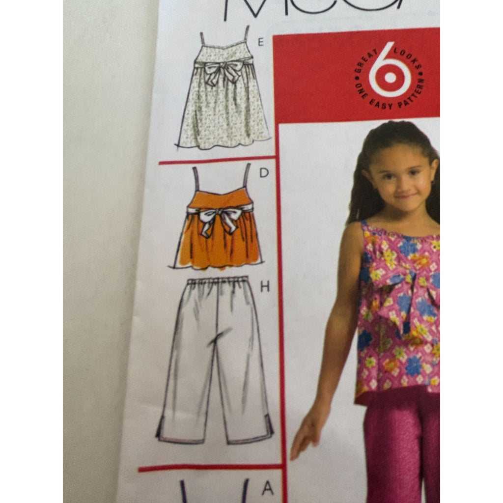 McCalls Sewing Pattern M5308 Girls Tops Dresses Shorts Capris Summer 6 7 8 Uncut