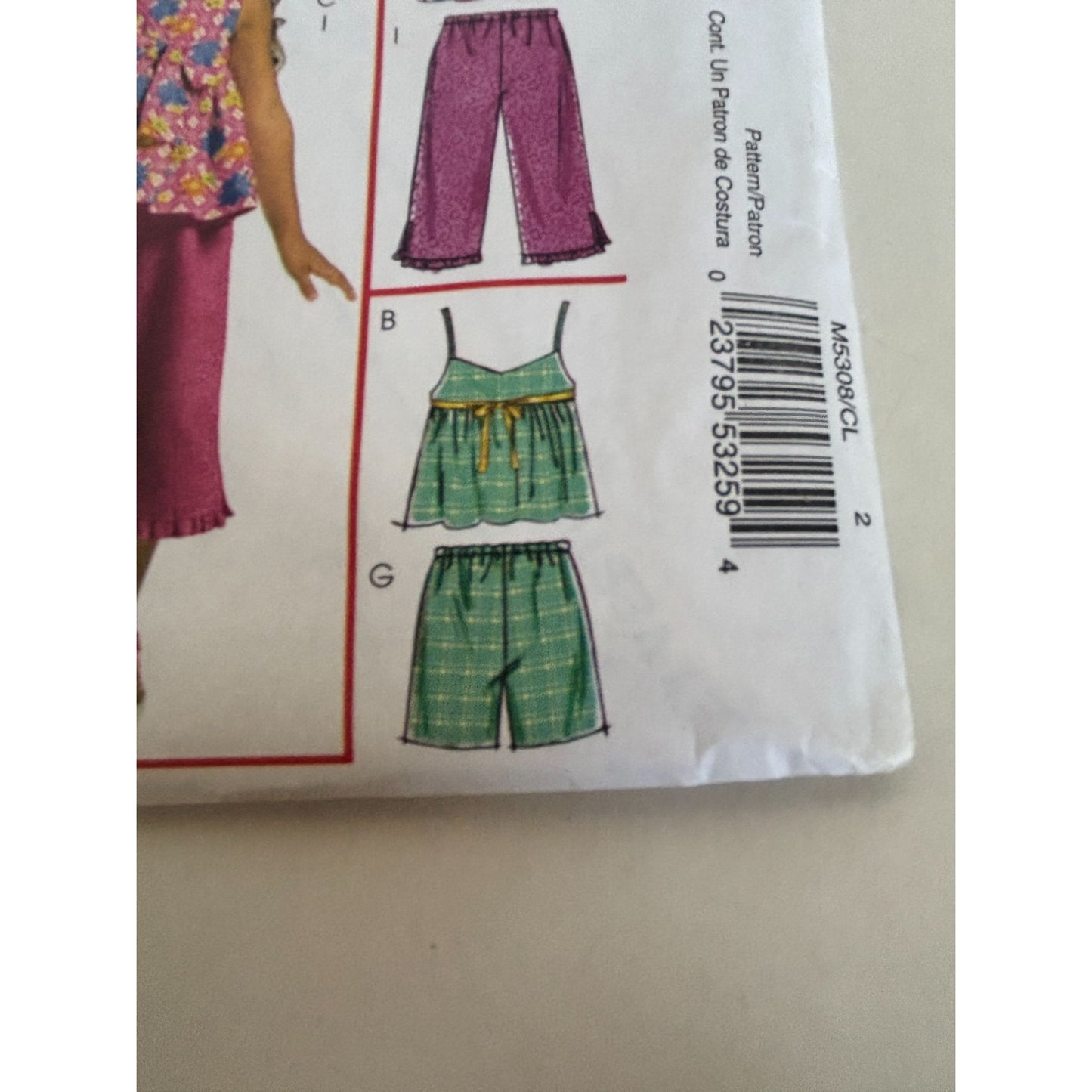 McCalls Sewing Pattern M5308 Girls Tops Dresses Shorts Capris Summer 6 7 8 Uncut