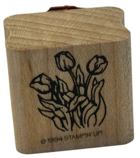 Stampin Up Rubber Stamp Tulips Flowers Spring Garden Easter Small Wood Mounted