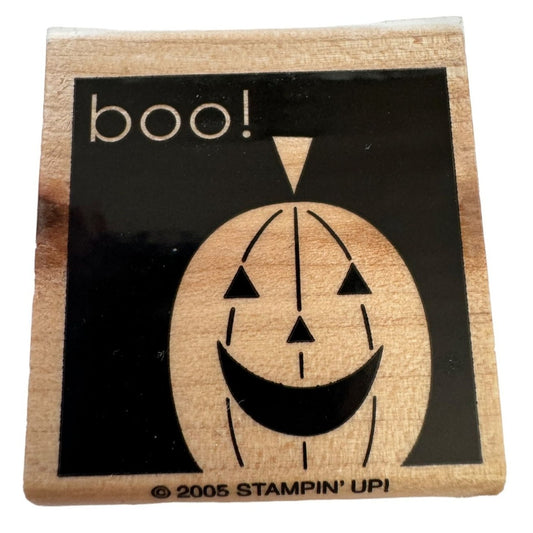 Stampin Up Rubber Stamp Smiling Pumpkin Boo Square Halloween Card Making Word
