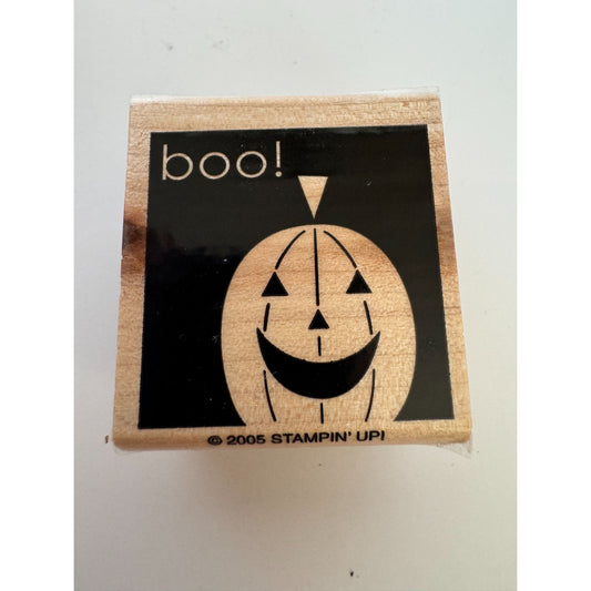 Stampin Up Rubber Stamp Smiling Pumpkin Boo Square Halloween Card Making Word