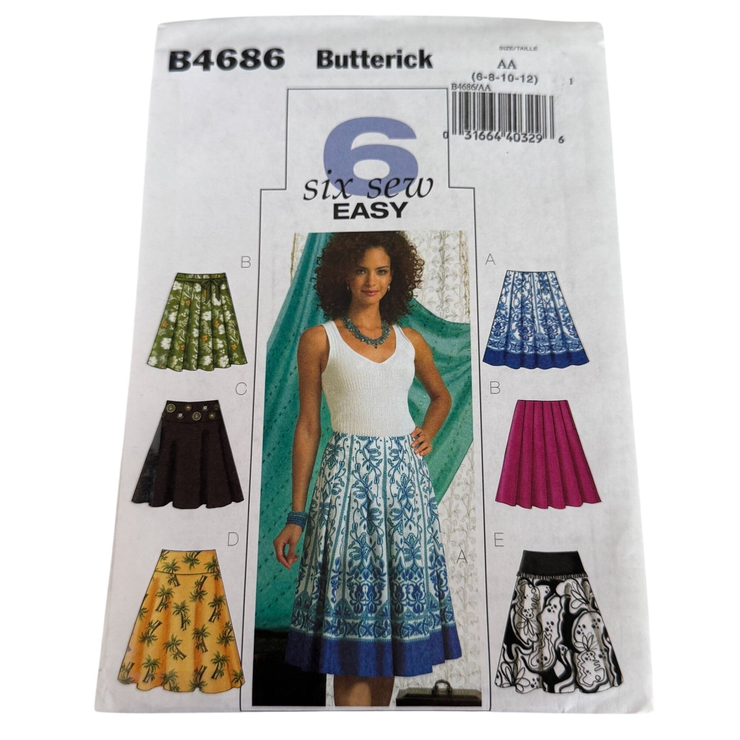 Butterick Sewing Pattern B4686 Pleated Skirt Six Sew Easy Y2K Pleats 6-12 Uncut Skirts