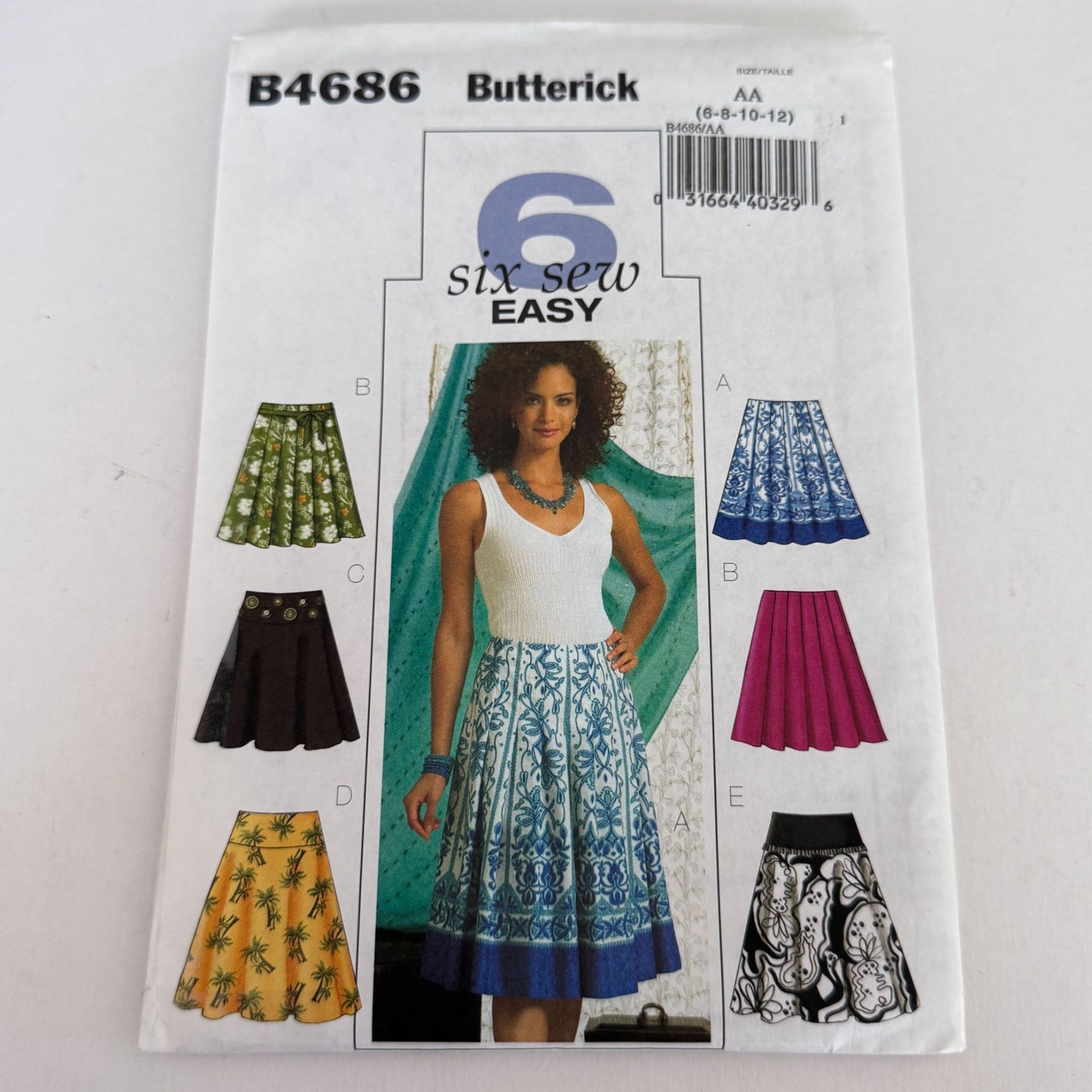 Butterick Sewing Pattern B4686 Pleated Skirt Six Sew Easy Y2K Pleats 6-12 Uncut Skirts
