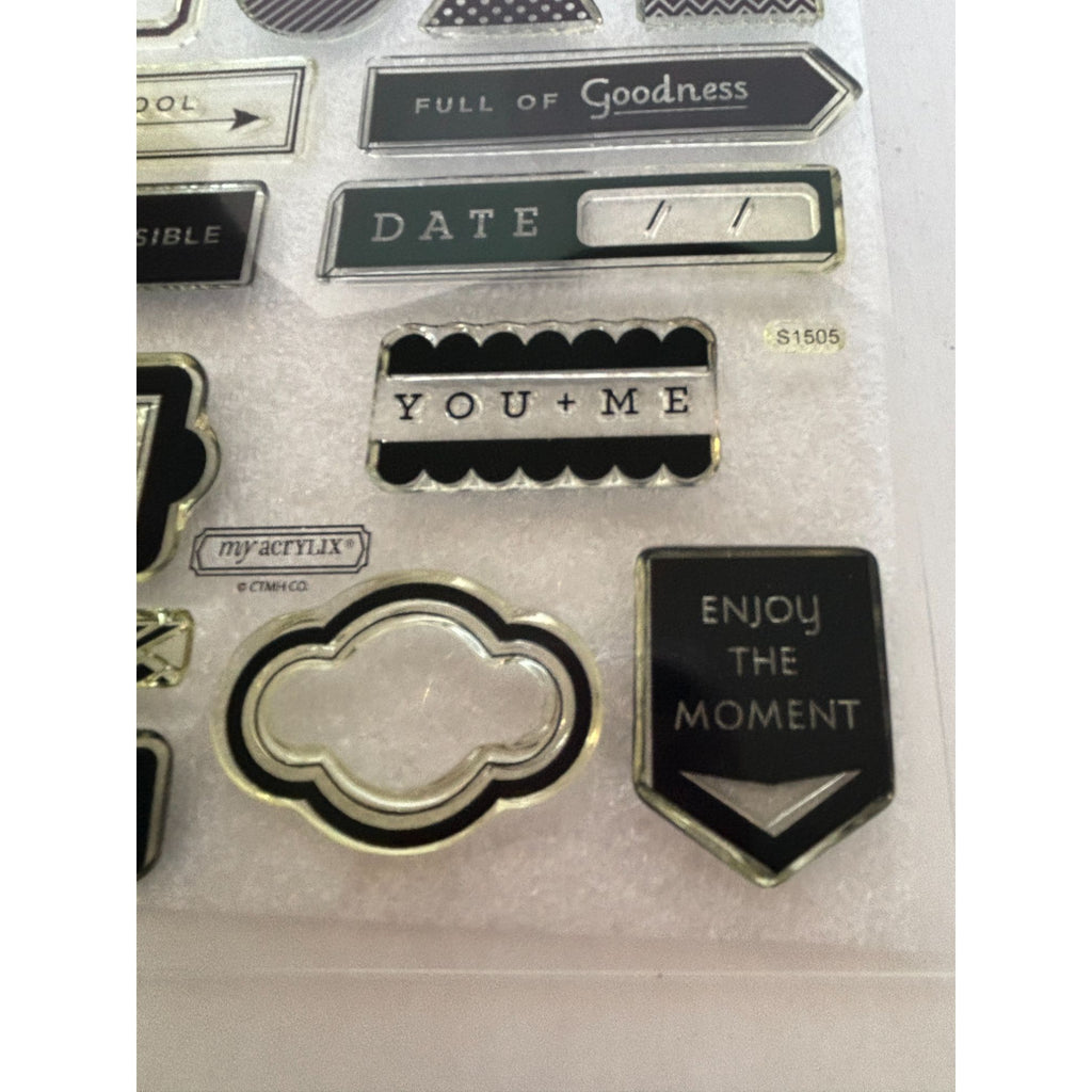 CTMH Acrylic Stamp Set Just Saying Date Polka Dots Chevron Shape Word My Acrylix