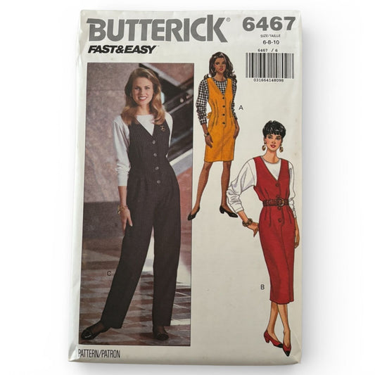 Butterick Sewing Pattern 6467 Jumpsuit Jumper Top 90s Minimalist 6 8 10 Uncut