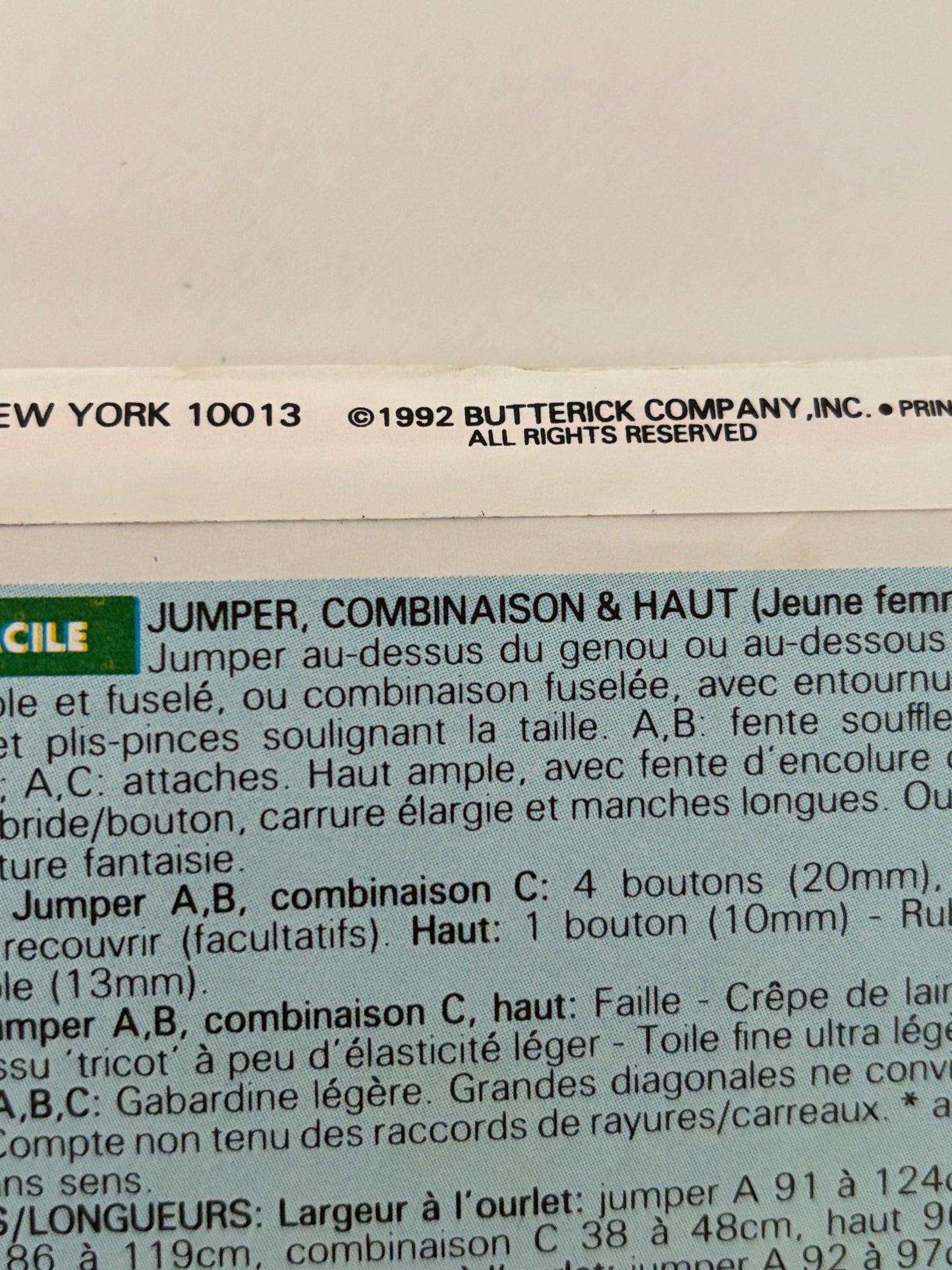 Butterick Sewing Pattern 6467 Jumpsuit Jumper Top 90s Minimalist 6 8 10 Uncut