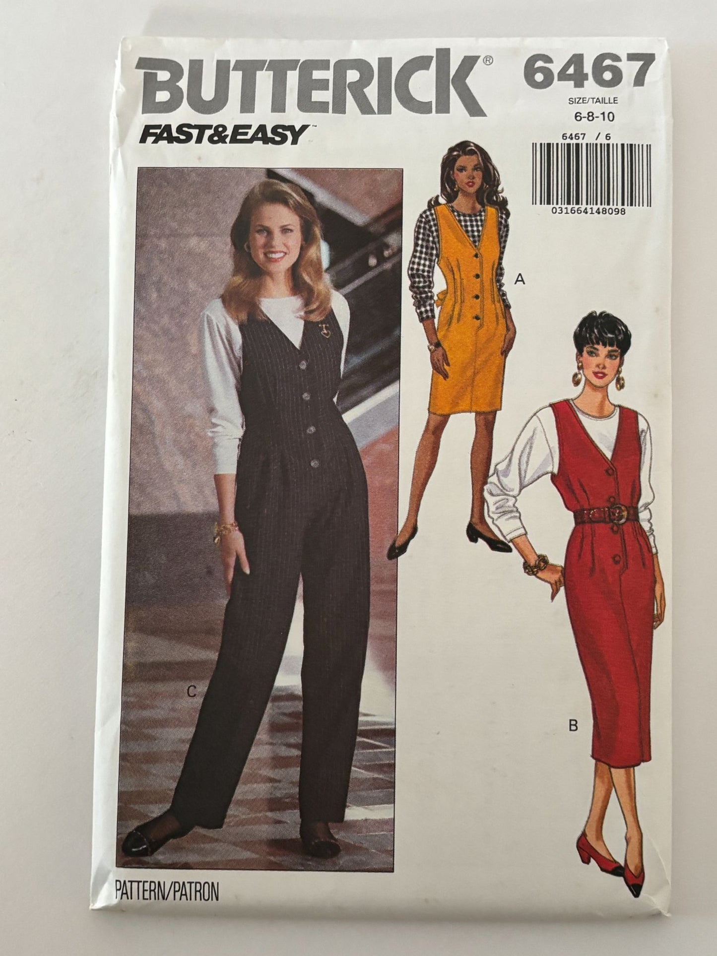 Butterick Sewing Pattern 6467 Jumpsuit Jumper Top 90s Minimalist 6 8 10 Uncut