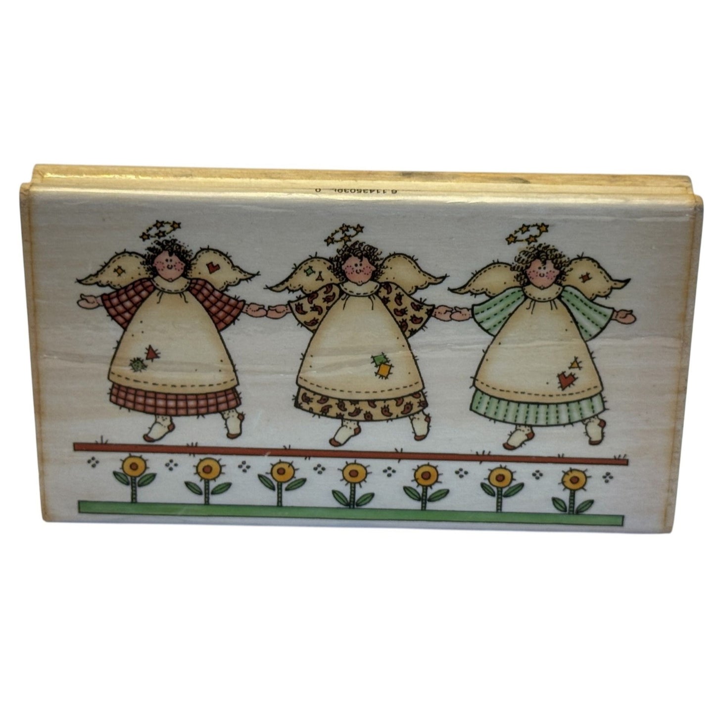 Uptown Rubber Stamp Three Patchwork Angels Country Border Garden Friendship Cardmaking