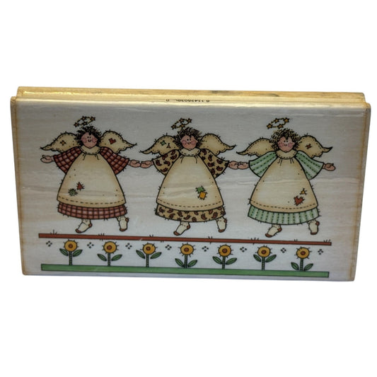 Uptown Rubber Stamp Three Patchwork Angels Country Border Garden Friendship Cardmaking